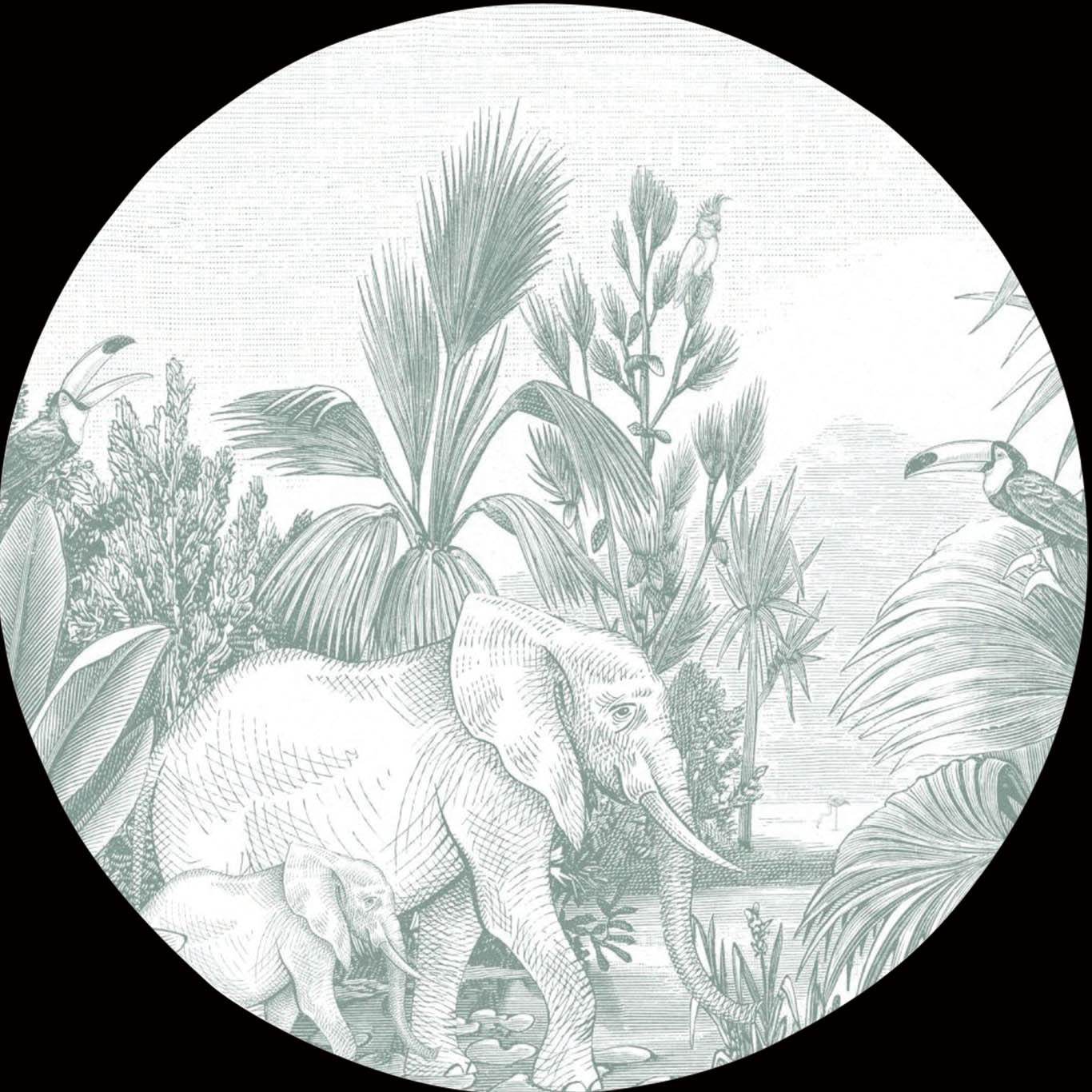 self-adhesive round wall sticker-Jungle