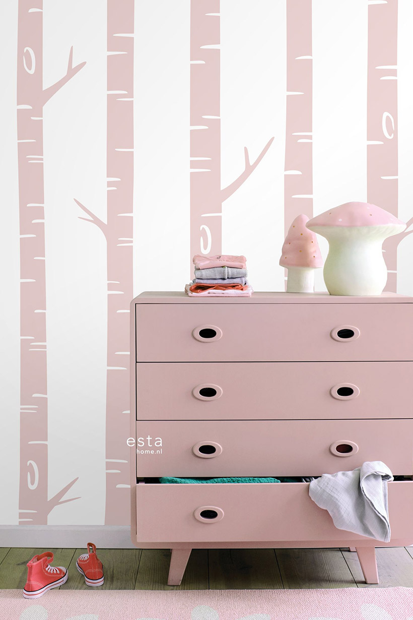 Photowall XL-Birch trees pink